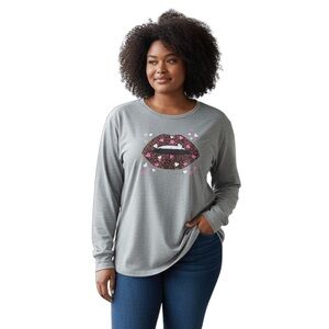 Torrid Women's Gray Pink Lips Graphic Round Neck Pullover Sweatshirt Size 0X